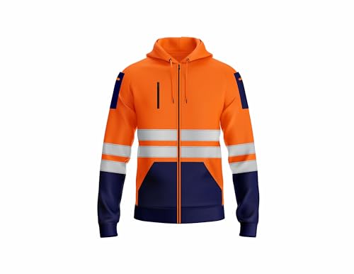 kraftd Men's Hi Vis Viz Jacket Safety Workwear High Visibility Hooded Coat Multi Pockets Hoodie