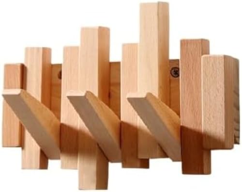 Zxyler 壁掛けフック ウォールハンガー 天然木製 ウォルナット/ブナ材 玄関・居間用 帽子・コート・鍵掛け 多連フリップ式 省スペース収納 (3連,ブナ材)