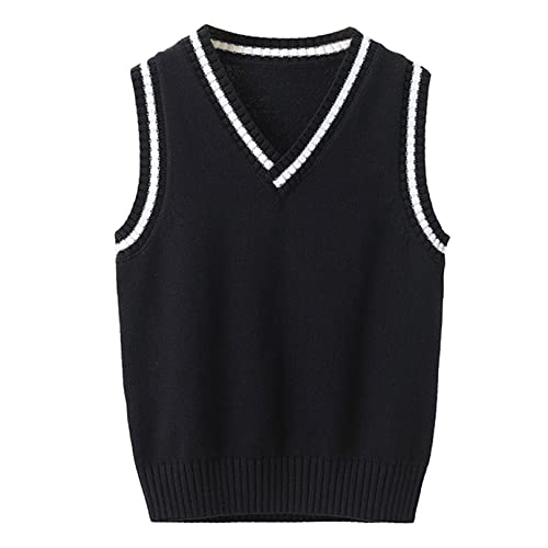 FEESHOW Boys Kids Girls Thermal Warm Sweater Vest V Neck Sleeveless School Uniform Knit Trim Cardigan