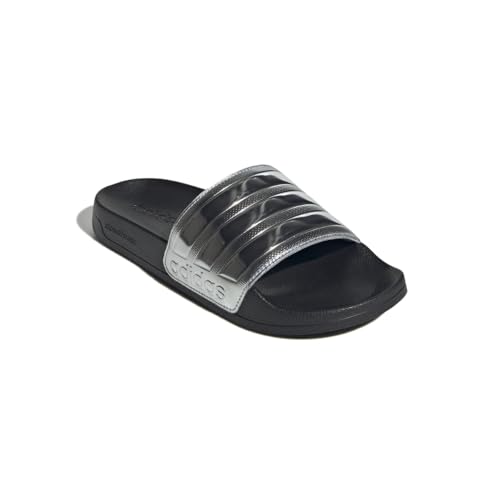 adidas Unisex Adilette Shower Slide Sandal, Black/Silver Metallic/Silver Metallic, 8 US Men