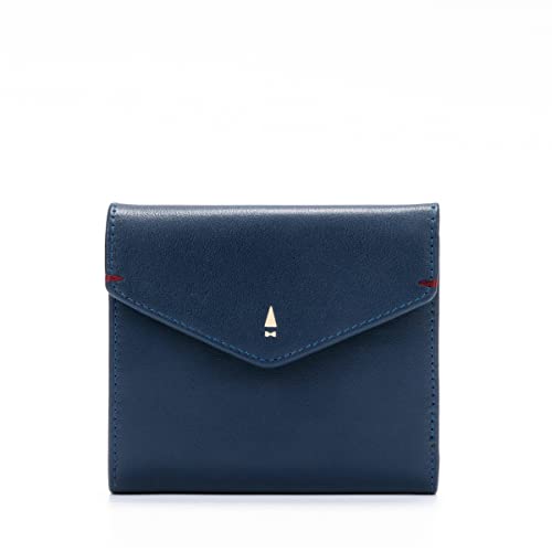 Gnome & Bow - Envelope Flap Small Bifold Wallet Blue - Waxed Leather - Travel Wallet With Credit Card Holder, Coin Pouch And Sim Slot - Slim, Sleek, Multiple Pockets And Rfid Blocking Technology #TOP9
