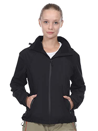 MIER Waterproof Rain Jacket for Women Lightweight Raincoat with Hood Outdoor Windbreaker, Black, XL