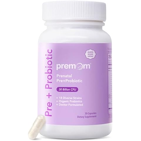 Premom Prenatal Pre & Probiotics for Women: Organic Prebiotics, 30 Billion CFU, 18 Diverse Strains - Supports Digestive, Gut & Immune Health for Mom and Baby - Daily Capsules Cover