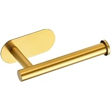 Joy Design 1 Pack Adhesive Toilet Roll Holder Stand - Gold SUS304 Stainless Steel, Rustproof Toilet Paper Holder No Drilling Tissue Holder for Kitchen Bathroom Wall Mount Bathroom Tissue Holder