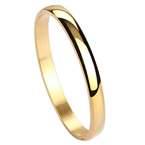 MILAKOO Damen Armreif Gold Edelstahl Armband Maschette Armband für Damen 6mm Glatt Poliert Oval Armbänder