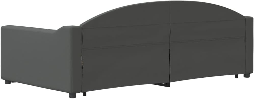 Modern Grey Daybed with Trundle Rectangular Fabric Polyester Frame Sturdy Platform Foundation Easy-Assembly Bedroom Furniture Minimalist Mattress-Support