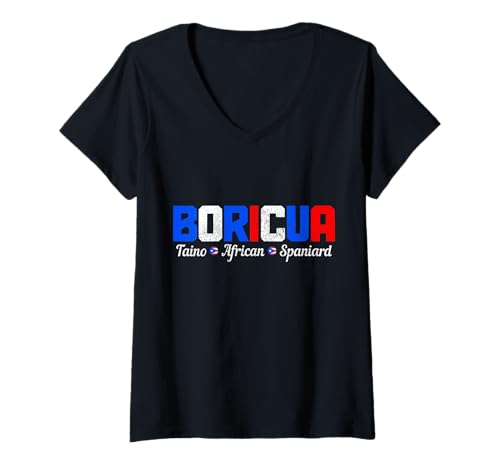 Femme Boricua Puerto Rico Pride Porto Rican Taino Africain Espagnol T-Shirt avec Col en V