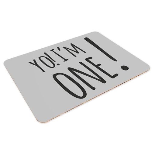 Sets de table Yo! I'm One en liège gris, le cadeau idéal pour premier anniversaire - 3