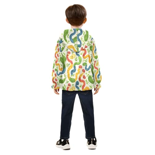 Cartoon Colorful Snake Pattern Toddler Fleece Jacket Girl Boys Hooded Fleece Jacket Coat Warm Outwear Zip-up 3-10T4
