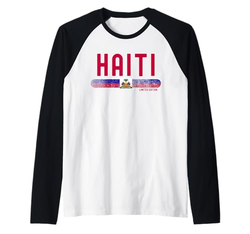 Haiti Flag | Haitian Vintage Distressed Camiseta Manga Raglan