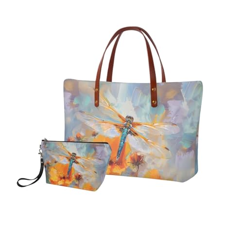Image of 2PCS Tote Bag for Women Top Handle Purse with Wallet, Hobo Bag Tote Shoulder Bag with PU Cosmetic Bag