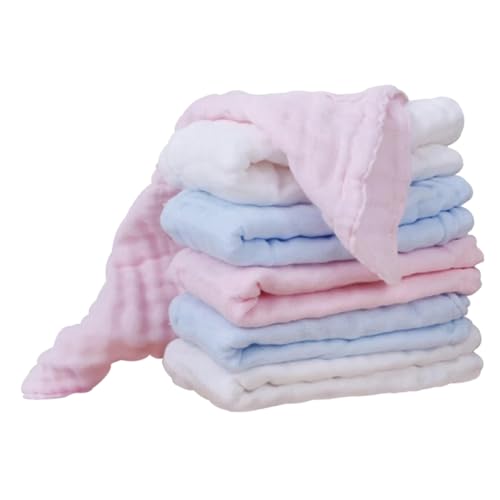 iplusmile 6 piezas Toallas de Algodón Puro para Niña Paños de Muselina Suaves y Absorbentes para Cara y Manos Toallas de Lactancia Versátiles Blanco Azul y Rosa para Recién Nacidos y