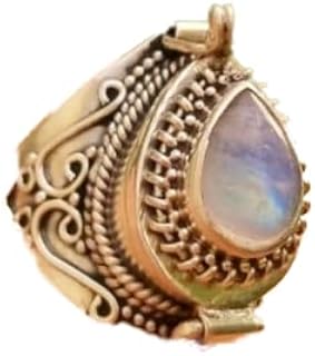 Natural Moonstone Ring, Poison Ring, Teardrop Stone Ring, Poison Box Ring, Openable Poison Ring, June Birthstone Ring, Locket Ring, Blue Flash Moonstone ~ Gemstone Ring, Designer Box Ring, Handmade Poison Ring, Vintage Box Ring, Christmas Gifts