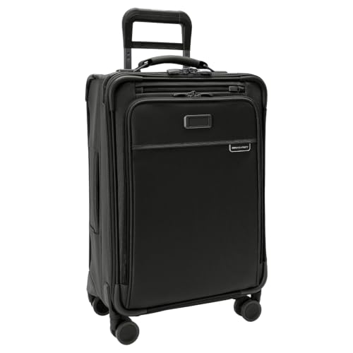 Image of Briggs & Riley Essential 22 inch Carry On Expandable Spinner - Luggage for Travel, Suitcases with Wheels, Softside Rolling Bag for Men & Women, Self-Repairing Zipper - Baseline Collection, Black