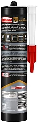 UniBond 2492850 No More Nails All Materials Interior & Exterior Construction Adhesive, All Materials Grab Adhesive, High Strength Adhesive Bonding, White, 390 g Cartridge