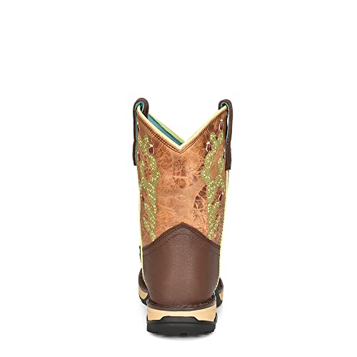 CORRAL LADIE'S TAN HYDRO RESIST/BLUE TOP CACTUS FARM&RANCH DUAL DENSITY SOLE SQ TOE, RUBBER SOLE, RANCHING W50034