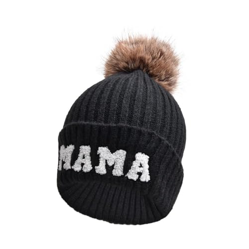 Child Kids Baby Beanies Hat Mama and Mini Embroidery Knitted Hat Winter Warm Cuffed Ski Skull Cap3