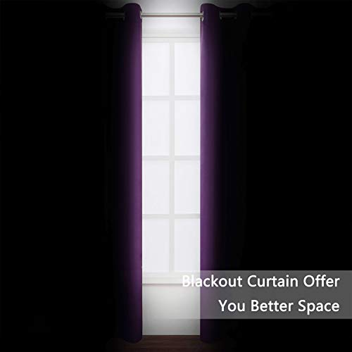 Image of LEMOMO Purple Blackout Curtains 34 x 84 Inch Length /Set of 2 Curtain Panels /Thermal Insulated Room Darkening Blackout Curtains for Bedroom