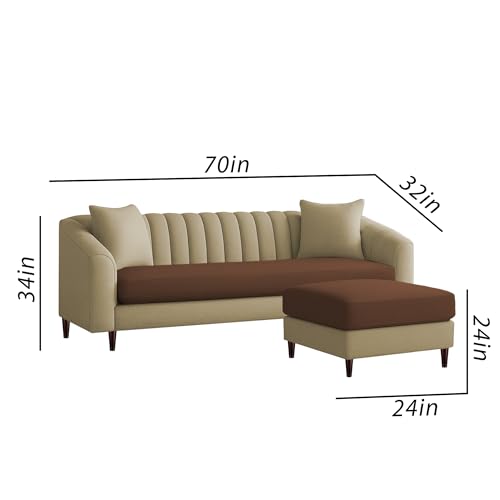 Image of Casaliving Doraldo 4 Seater L Shape Convertible Sofa Set for Living Room, 3 Seater & Ottoman Modular Sectional Couch for Small Space (Cream Brown Colour) Fabric