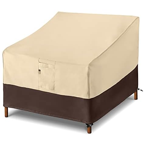 Arcedo Patio Chair Covers, Heavy Duty Deep Seat Lounge Outdoor Chair Covers, Waterproof Patio Furniture Covers, All Weather Resistant, 37" L x 40" W x 30" H, Beige & Brown, Large Cover