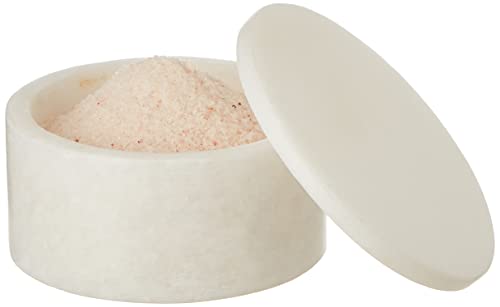 Queenza White Marble Salt Cellar and Salt Box Container with Lid - 3 Inch Salt and Pepper Bowls, Ramekins with Lids, Kosher Salt Holder
