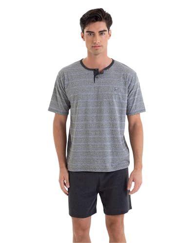 MASSANA Pijama Corto Verano 251334 para Hombre, Gris Vigoré, Manga Corta con Tapeta, Estampado Jacquard (FR/ES, Letras, XXL, Regular, Regular, Gris)