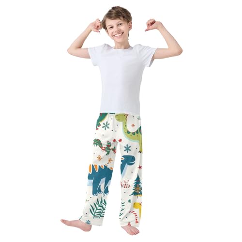 ZZXXB Dinosaur Holly Leaves Boys Long Pants Soft Trousers Elastic Waist Kids Lounge Bottoms with Pockets S-XL3