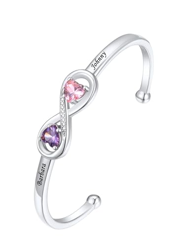 FindChic Customized Birthstone Bracelets for Women Girls Gold/Platinum Plated Cuff Bracelet Infinity Crystal Bracelets Birthday Gift for Mom, with Gift Box