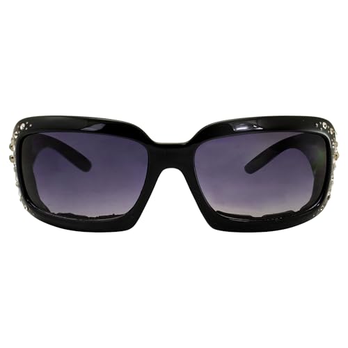 Rodeo Queen Motorcycle Womens Sunglasses Gloss Black Frame with Bling Rhinestones & Smoke Gradient Lens