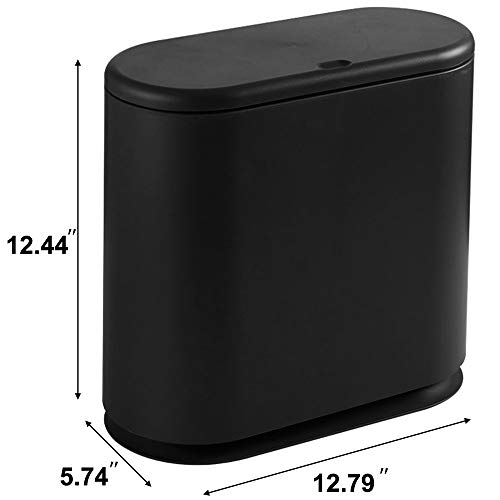 Image of Sooyee 10 Liter Rectangular Plastic Trash Can Wastebasket with Press Type Lid,2.4 Gallon Garbage Container Bin for Bathroom,Powder Room,Bedroom,Kitchen,Craft Room,Office (Black)