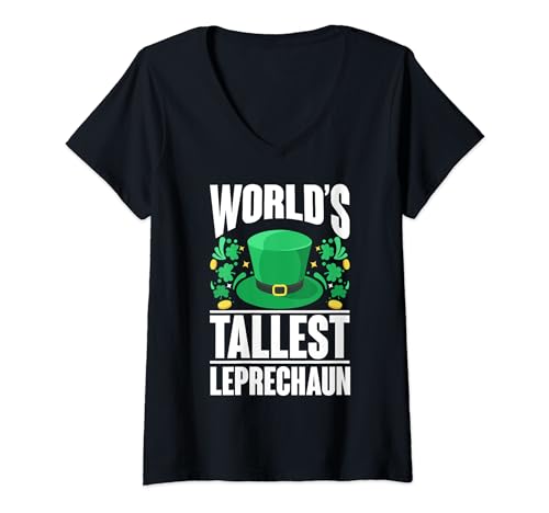 Mujer World's Tallest Leprechaun Divertido Día de San Patricio Adulto Niño Camiseta Cuello V