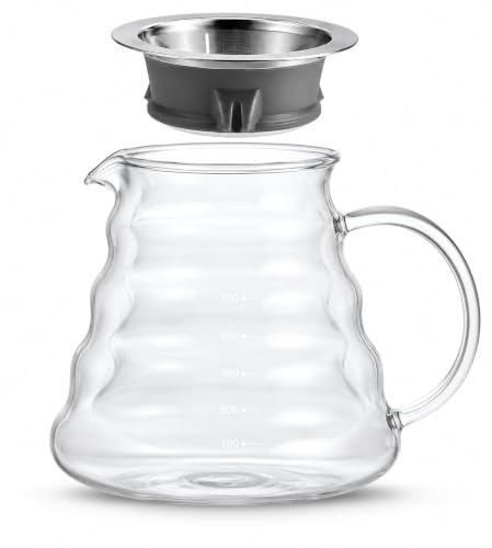 V60 Pour over Coffee Server Borosilicate Glass 600ml Coffee Tea Server | Kettle Coffee Maker Teapot
