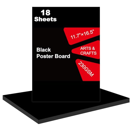 Image of 18 Pcs Black Poster Board 11.7 x 16.5 Poster Paper, ROOKEA Vision Boards Posterboard Bulk for School Projects Classroom Arts Craft Presentations Drawing Scrapbooking Blank Graphic Display