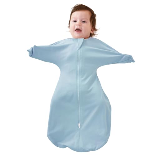 Image of ZIGJOY Baby Transitional Swaddles for Newborns: 0.5 Tog Arms Up Sleep Sack 3-6-12 Months Soft Cotton Shark Fin 2 Way Zipper