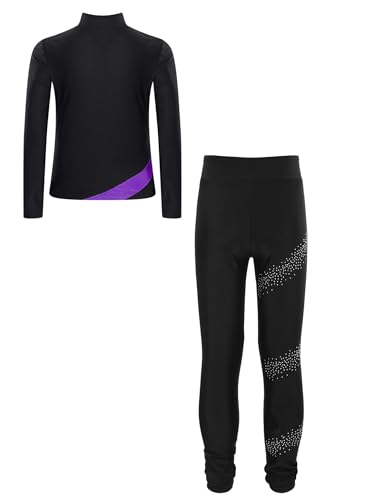 Kids Girls Ice Figure Skating Training Suit Rhinestone Long Sleeve Jacket Coat with Leggings Set3