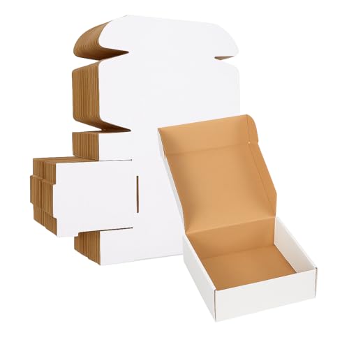 Image of BonKaso 3 Ply White Flap Corrugated Boxes for Packaging | 4 inchx4 inchx1.5 inch (Pack of 50) | Cardboard Packing Box for Shipping, Moving & Storage | Cartons for Courier & Goods Transportation