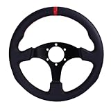 Flat Steering Wheel 330mm 13Inch Leather Aluminum Frame Racing Drift PC Game Universal(6028BK-ZP-RD-RD) - Windows