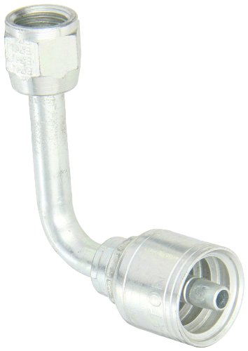 Image of Aeroquip 1AA5FJC4 Carbon Steel Global TTC (Thru the Cover) Crimp Hose Fitting Female JIC Swivel, 90 Degree Long Drop Elbow, 1 /4 inch Hose ID, 1 /2 inch - 20 Thread