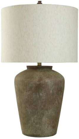 Patina Cotta - Rustic Cement Table Lamp - Aged Brown Finish - Heathered Oatmeal Shade