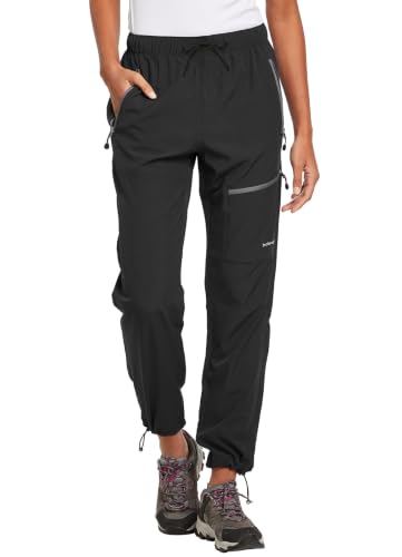 baleaf Women's Hiking Pants Quick Dry Water Resistant Lightweight Joggers Pant for All Seasons Elastic Waist Black Size M