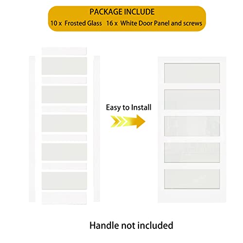 Image of 64 inch x 80 inch French Interior Door, 5 Lite Tempered Frosted Glass Panel for Pantry & Bedroom, Double Pre-drilled Holes Slab Doors, White Primed, Assembly Required (Hinges Not Included)