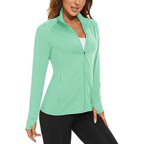 KEFITEVD Chaqueta Deportiva Verano para Mujer Tops Manga Larga Cremallera UPF 50+ Cover