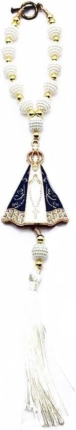Terço Dezena Retrovisor Carro Nossa Senhora Aparecida Acessórios Bolsa Mochila Oratório (1, 1 NS Aparecida - Hematita - Branca)