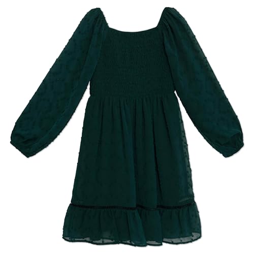Speechless Girls' Long Sleeve Smocked Bodice Clip Dot Chiffon Party Dress