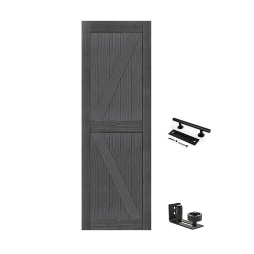 S&Z TOPHAND® 26in x 84in MDF Deep Gray Barn Door, 21-60in Solid Barn Door Slab Covered with Water-Proof PVC Surface, Simple Assembly is Required