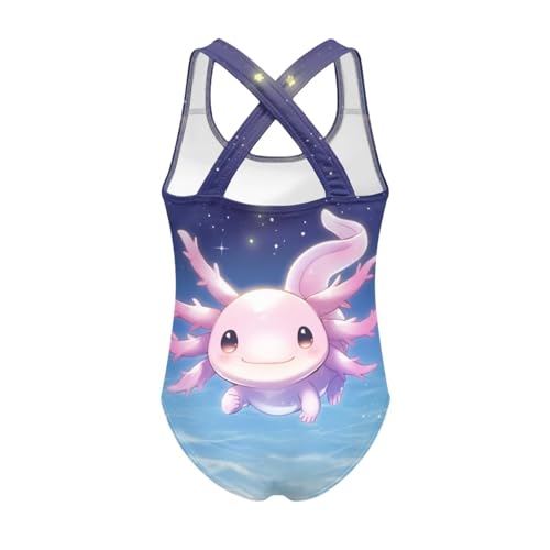 Image of Girls One Piece Swimsuit Axolotl Cross Back Straps Bathing Suit Lightweight Quick Dry Gymnastics Leotard