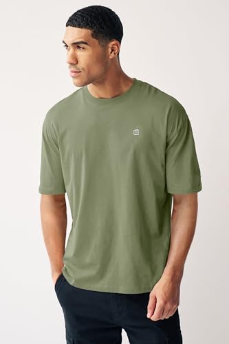Image of Urbano Fashion Men's Solid Round Neck Oversized Half Sleeve Cotton T-Shirt