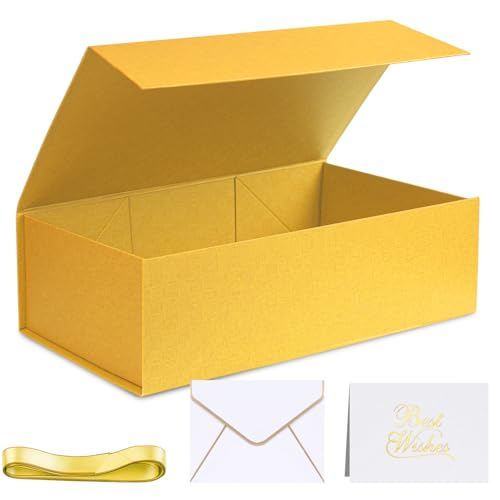 Boîte emballage cadeau jaune grand format avec carte de vœux - 2