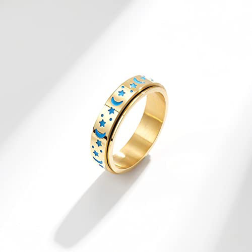 JAJAFOOK Moon and Star Ring Stress Relieving Anxiety Ring Titanium Steel Spinner Rings Engagement Wedding Rings3