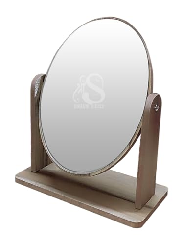 Image of ᵀᴹ Tabletop Shaving Makeup Vanity Mirror 360 Degree Beauty Make up Cosmetic Stand for Shaving & Makeup Vanity Bedroom Bathroom Desk (Oval Wooden Mirror)